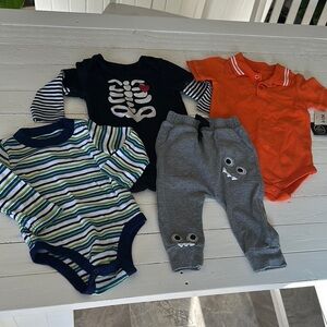 6-12m Striped ,Gray Kids lot orange, onesie, black, skeleton, Old Navy, cat&Jack